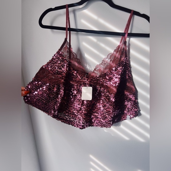 Free People Tops - Free People Maroon Purple Burgundy Sequin Cropped Top Camisole Small NWT